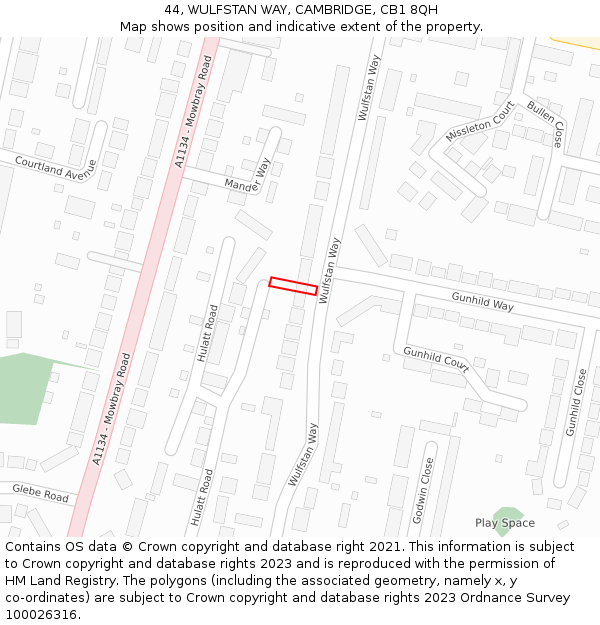 44, WULFSTAN WAY, CAMBRIDGE, CB1 8QH: Location map and indicative extent of plot