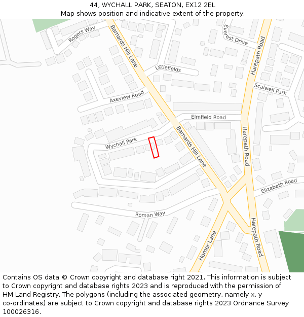 44, WYCHALL PARK, SEATON, EX12 2EL: Location map and indicative extent of plot