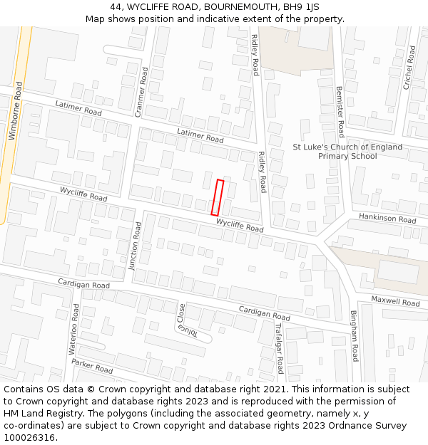 44, WYCLIFFE ROAD, BOURNEMOUTH, BH9 1JS: Location map and indicative extent of plot