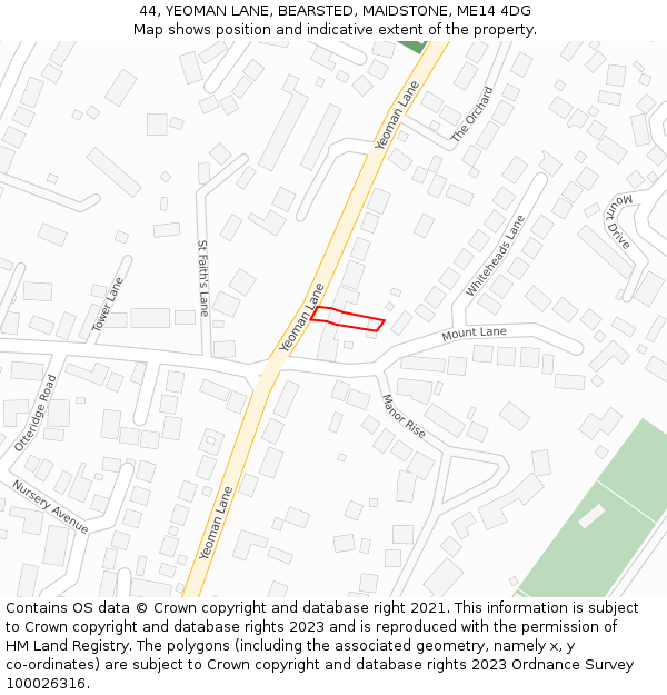 44, YEOMAN LANE, BEARSTED, MAIDSTONE, ME14 4DG: Location map and indicative extent of plot