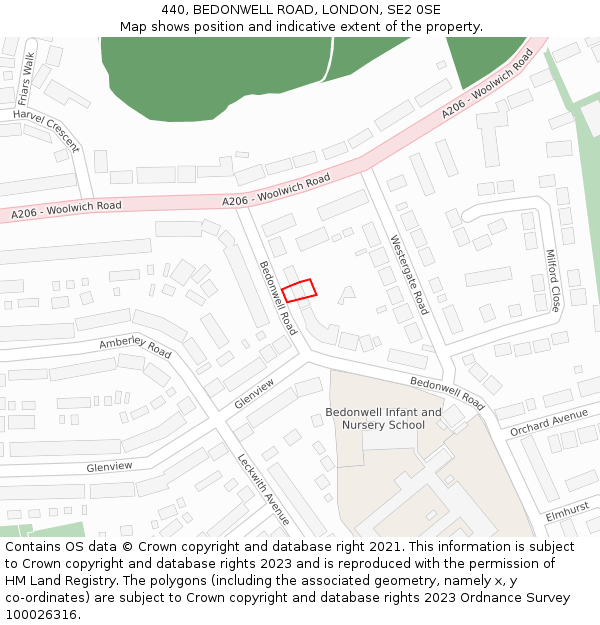 440, BEDONWELL ROAD, LONDON, SE2 0SE: Location map and indicative extent of plot