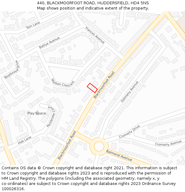 440, BLACKMOORFOOT ROAD, HUDDERSFIELD, HD4 5NS: Location map and indicative extent of plot
