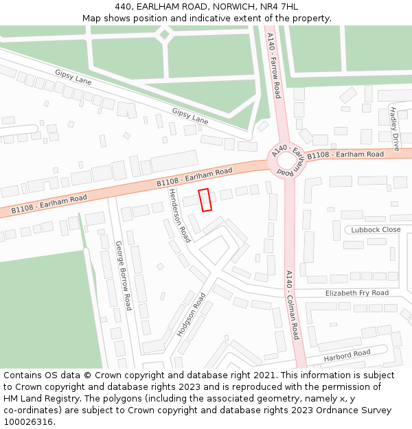 440, EARLHAM ROAD, NORWICH, NR4 7HL: Location map and indicative extent of plot