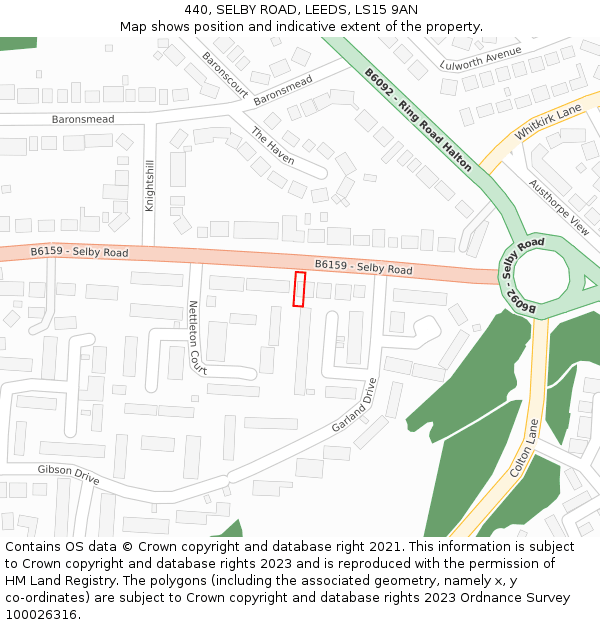 440, SELBY ROAD, LEEDS, LS15 9AN: Location map and indicative extent of plot