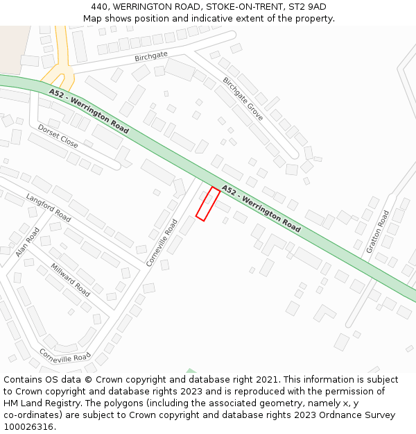 440, WERRINGTON ROAD, STOKE-ON-TRENT, ST2 9AD: Location map and indicative extent of plot
