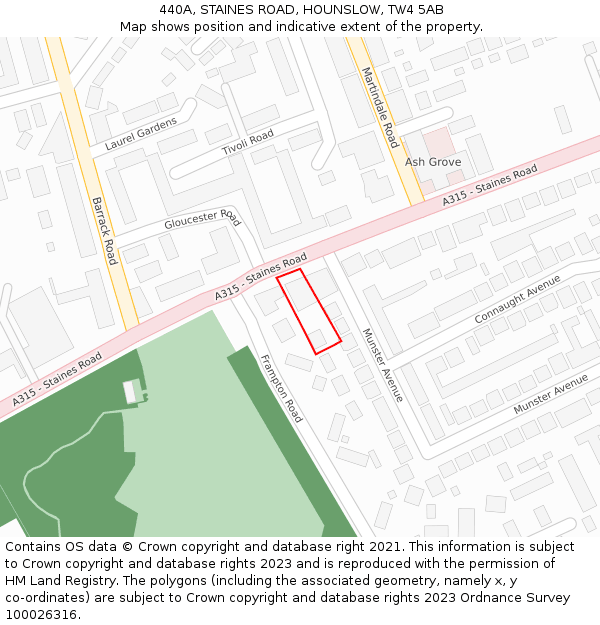 440A, STAINES ROAD, HOUNSLOW, TW4 5AB: Location map and indicative extent of plot
