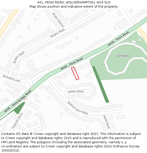 441, PENN ROAD, WOLVERHAMPTON, WV4 5LN: Location map and indicative extent of plot