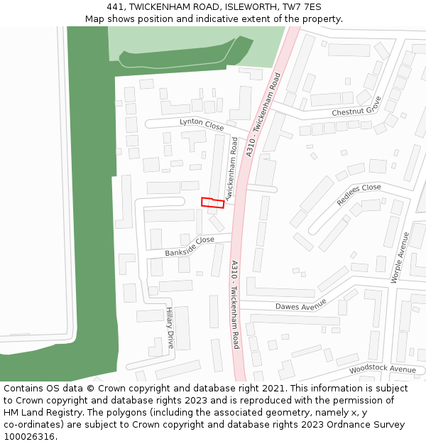 441, TWICKENHAM ROAD, ISLEWORTH, TW7 7ES: Location map and indicative extent of plot