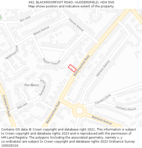 442, BLACKMOORFOOT ROAD, HUDDERSFIELD, HD4 5NS: Location map and indicative extent of plot