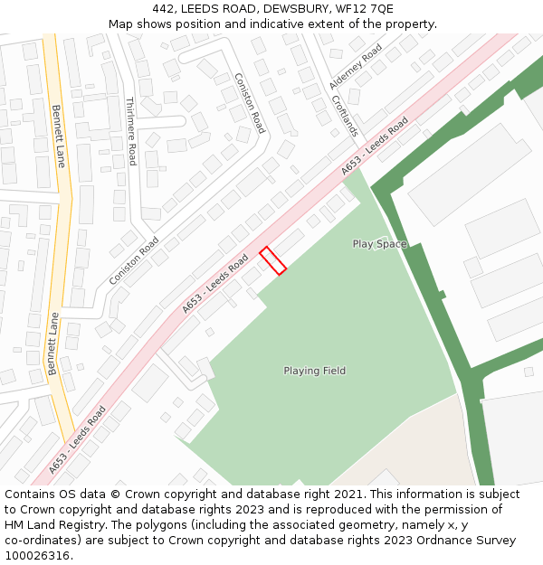 442, LEEDS ROAD, DEWSBURY, WF12 7QE: Location map and indicative extent of plot