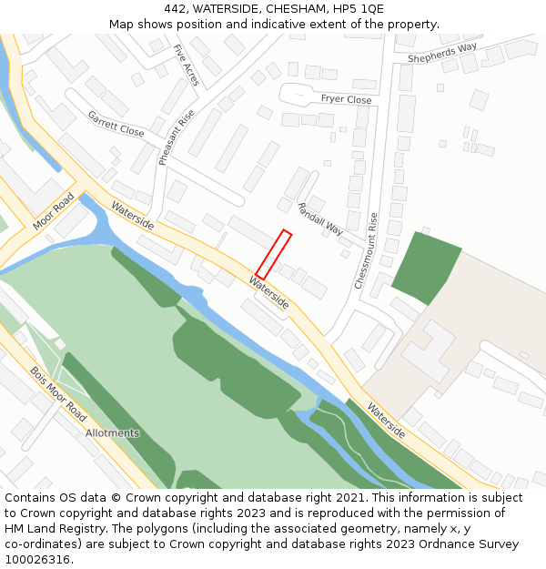 442, WATERSIDE, CHESHAM, HP5 1QE: Location map and indicative extent of plot