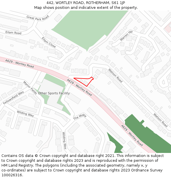 442, WORTLEY ROAD, ROTHERHAM, S61 1JP: Location map and indicative extent of plot