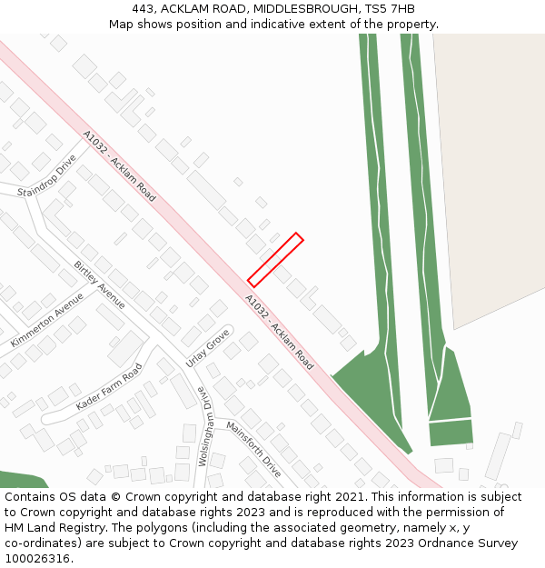443, ACKLAM ROAD, MIDDLESBROUGH, TS5 7HB: Location map and indicative extent of plot