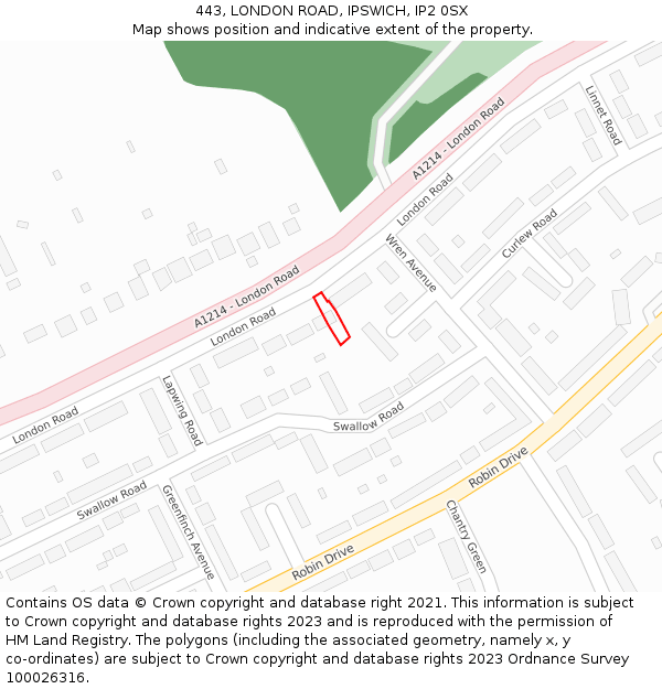 443, LONDON ROAD, IPSWICH, IP2 0SX: Location map and indicative extent of plot