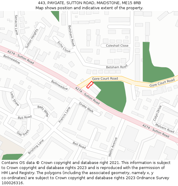 443, PAYGATE, SUTTON ROAD, MAIDSTONE, ME15 8RB: Location map and indicative extent of plot