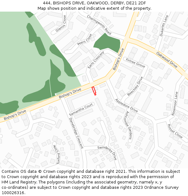 444, BISHOPS DRIVE, OAKWOOD, DERBY, DE21 2DF: Location map and indicative extent of plot