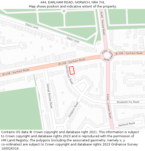 444, EARLHAM ROAD, NORWICH, NR4 7HL: Location map and indicative extent of plot