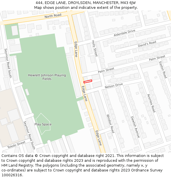 444, EDGE LANE, DROYLSDEN, MANCHESTER, M43 6JW: Location map and indicative extent of plot