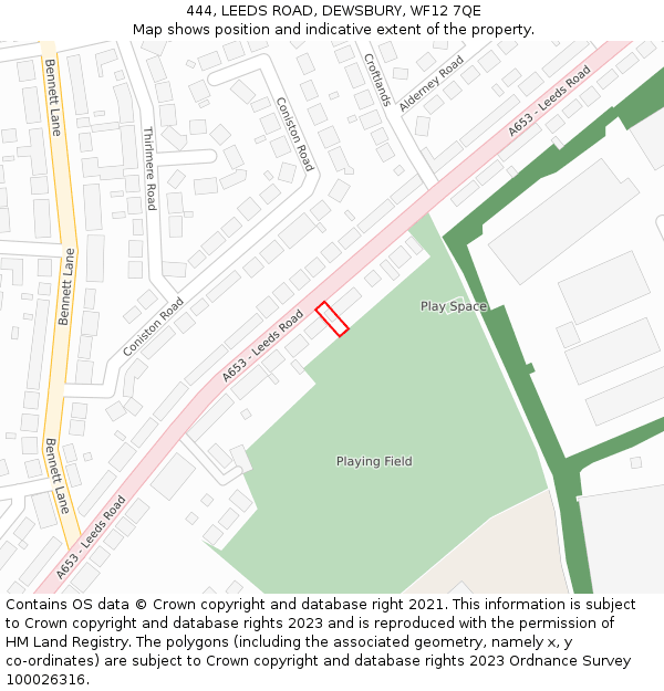 444, LEEDS ROAD, DEWSBURY, WF12 7QE: Location map and indicative extent of plot
