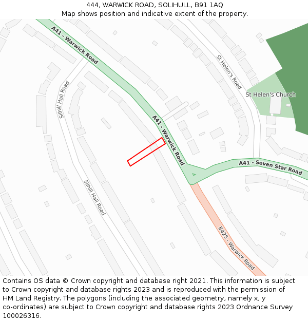 444, WARWICK ROAD, SOLIHULL, B91 1AQ: Location map and indicative extent of plot