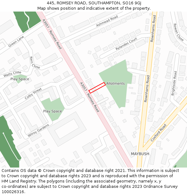 445, ROMSEY ROAD, SOUTHAMPTON, SO16 9GJ: Location map and indicative extent of plot