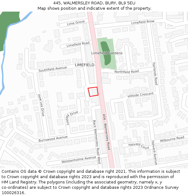 445, WALMERSLEY ROAD, BURY, BL9 5EU: Location map and indicative extent of plot