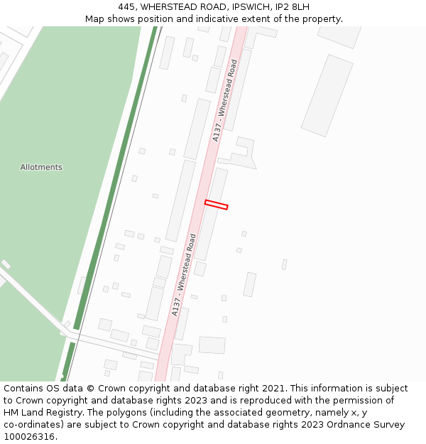 445, WHERSTEAD ROAD, IPSWICH, IP2 8LH: Location map and indicative extent of plot