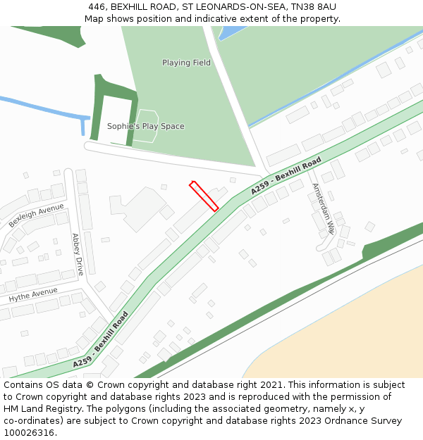 446, BEXHILL ROAD, ST LEONARDS-ON-SEA, TN38 8AU: Location map and indicative extent of plot