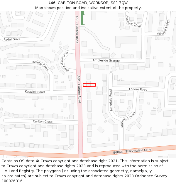 446, CARLTON ROAD, WORKSOP, S81 7QW: Location map and indicative extent of plot