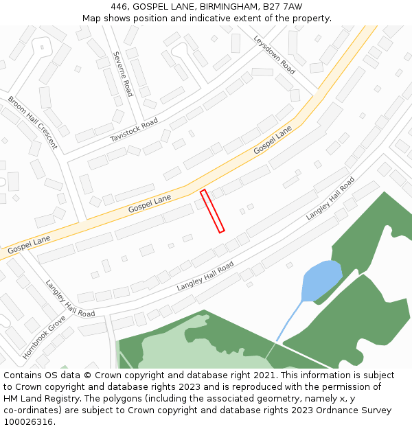 446, GOSPEL LANE, BIRMINGHAM, B27 7AW: Location map and indicative extent of plot