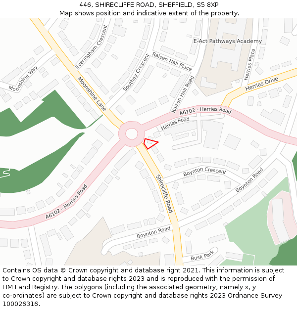 446, SHIRECLIFFE ROAD, SHEFFIELD, S5 8XP: Location map and indicative extent of plot