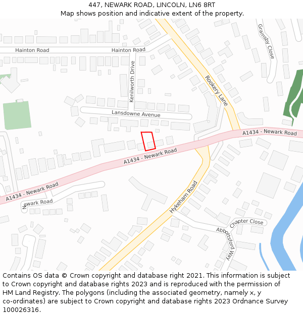 447, NEWARK ROAD, LINCOLN, LN6 8RT: Location map and indicative extent of plot