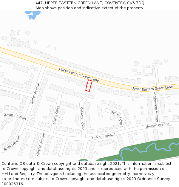 447, UPPER EASTERN GREEN LANE, COVENTRY, CV5 7DQ: Location map and indicative extent of plot