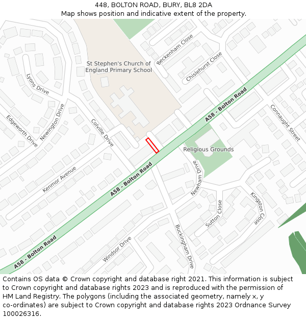 448, BOLTON ROAD, BURY, BL8 2DA: Location map and indicative extent of plot