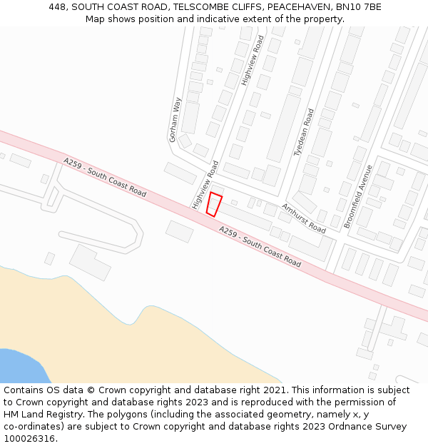 448, SOUTH COAST ROAD, TELSCOMBE CLIFFS, PEACEHAVEN, BN10 7BE: Location map and indicative extent of plot