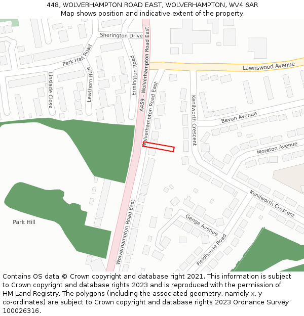 448, WOLVERHAMPTON ROAD EAST, WOLVERHAMPTON, WV4 6AR: Location map and indicative extent of plot