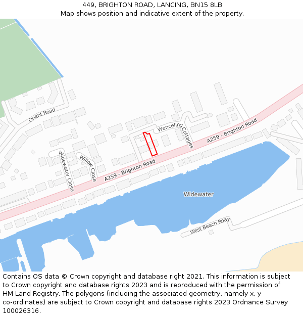 449, BRIGHTON ROAD, LANCING, BN15 8LB: Location map and indicative extent of plot