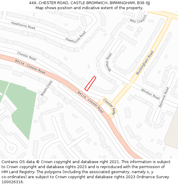 449, CHESTER ROAD, CASTLE BROMWICH, BIRMINGHAM, B36 0JJ: Location map and indicative extent of plot