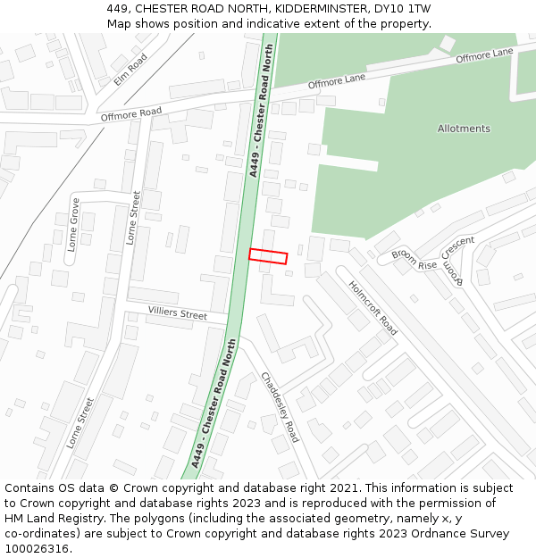 449, CHESTER ROAD NORTH, KIDDERMINSTER, DY10 1TW: Location map and indicative extent of plot