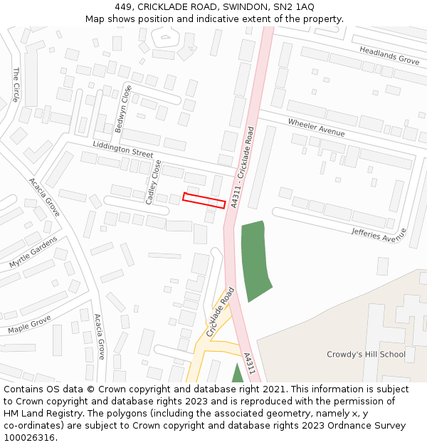 449, CRICKLADE ROAD, SWINDON, SN2 1AQ: Location map and indicative extent of plot