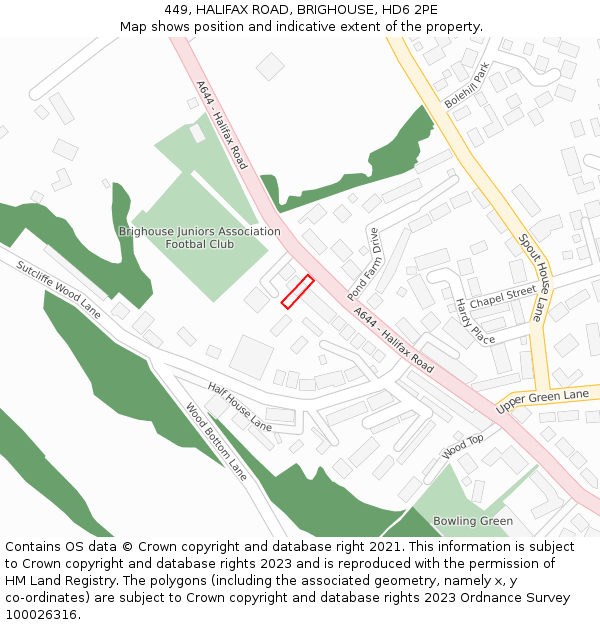 449, HALIFAX ROAD, BRIGHOUSE, HD6 2PE: Location map and indicative extent of plot