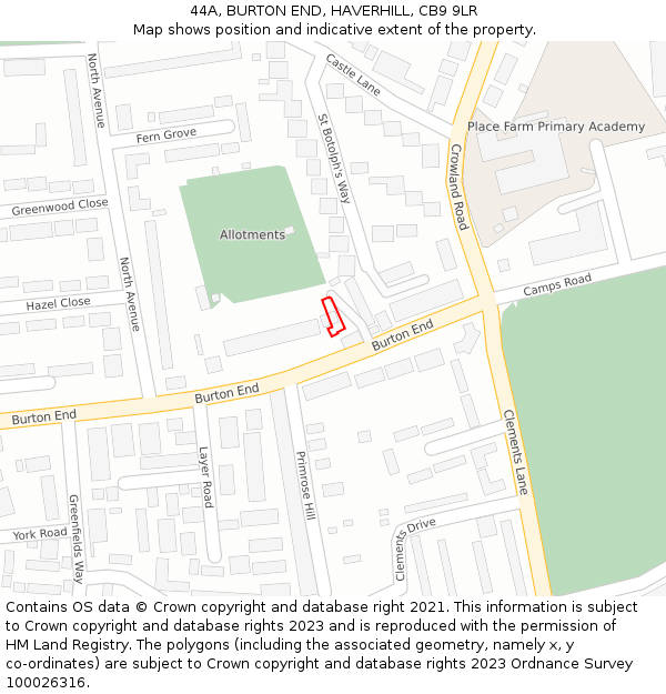 44A, BURTON END, HAVERHILL, CB9 9LR: Location map and indicative extent of plot