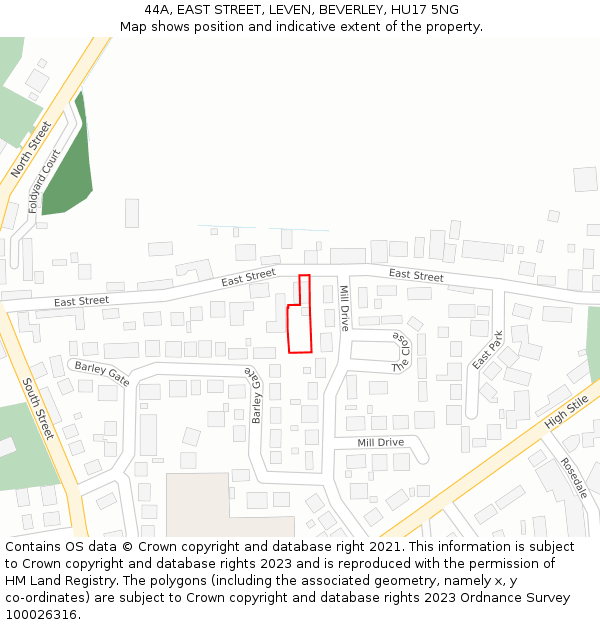 44A, EAST STREET, LEVEN, BEVERLEY, HU17 5NG: Location map and indicative extent of plot