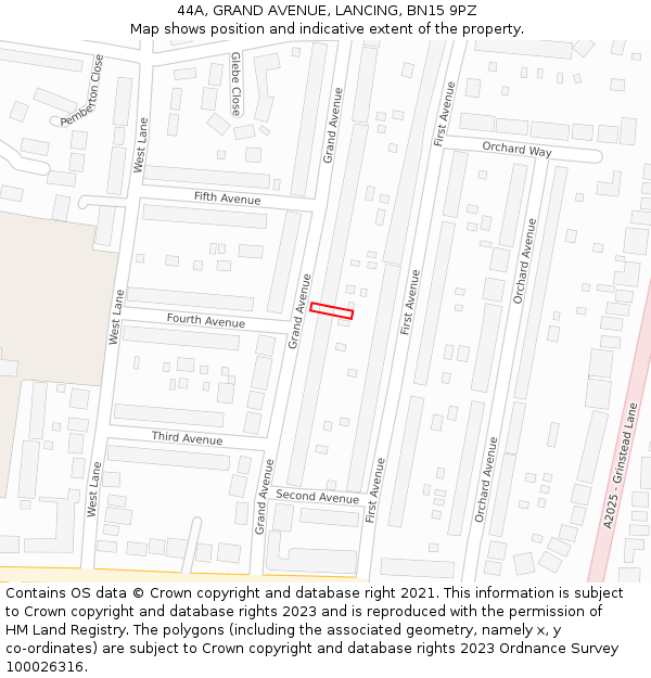 44A, GRAND AVENUE, LANCING, BN15 9PZ: Location map and indicative extent of plot