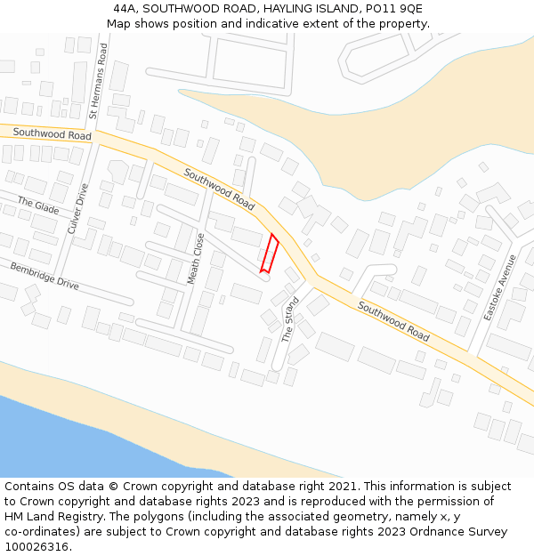 44A, SOUTHWOOD ROAD, HAYLING ISLAND, PO11 9QE: Location map and indicative extent of plot