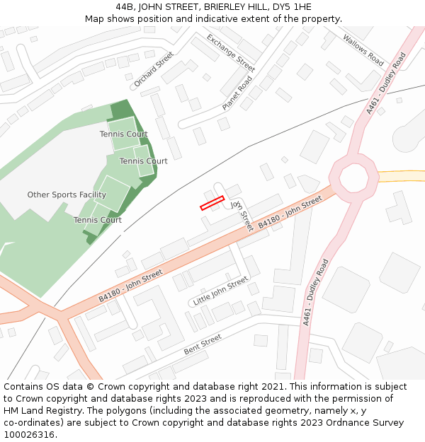 44B, JOHN STREET, BRIERLEY HILL, DY5 1HE: Location map and indicative extent of plot