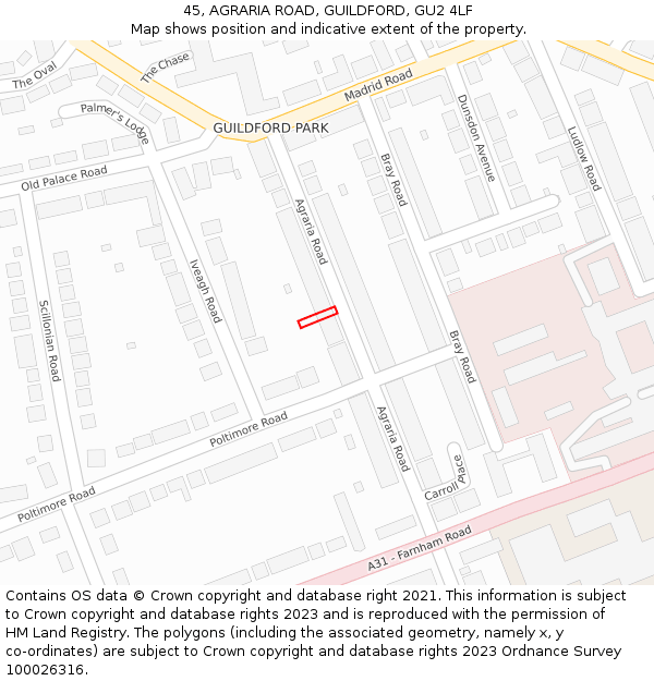 45, AGRARIA ROAD, GUILDFORD, GU2 4LF: Location map and indicative extent of plot