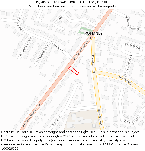 45, AINDERBY ROAD, NORTHALLERTON, DL7 8HF: Location map and indicative extent of plot
