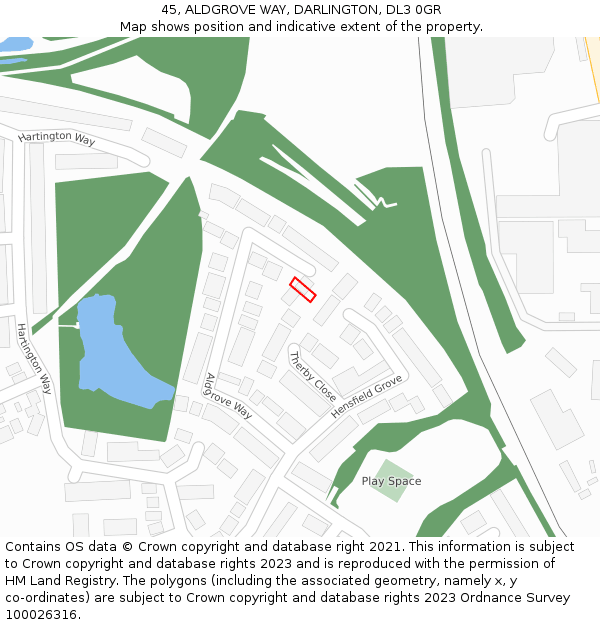 45, ALDGROVE WAY, DARLINGTON, DL3 0GR: Location map and indicative extent of plot