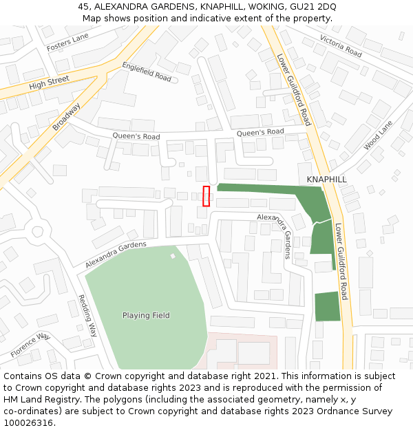 45, ALEXANDRA GARDENS, KNAPHILL, WOKING, GU21 2DQ: Location map and indicative extent of plot